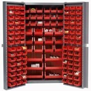 GLOBAL EQUIPMENT Bin Cabinet Deep Door - 132 Red Bins, 16Ga. Assembled Cabinet 38 x 24 x 72 662147RD